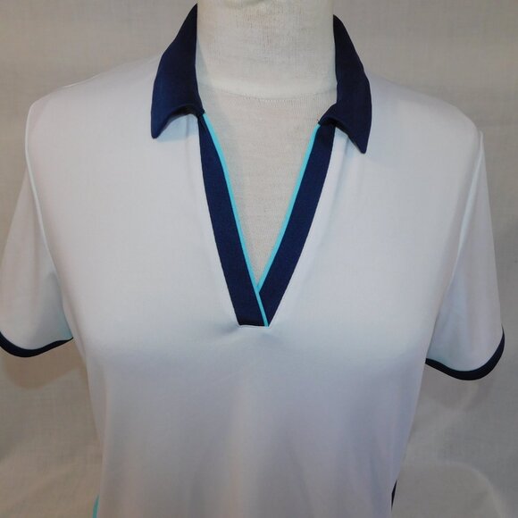 Callaway Opti Dri Womens L White Blue V Neck Golf Polo Shirt - Picture 2 of 10